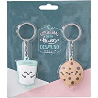 Mr. Wonderful Set de 2 llaveros Mr.Wonderful Galleta y Vaso parejasque Son ¡la Leche- Caucho- Multicolor- 5 X 5 X 1 Cm